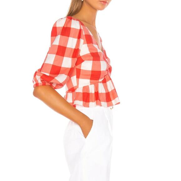 Lovers + Friends Alba Check Print Puff Sleeve Top - Picture 2 of 11